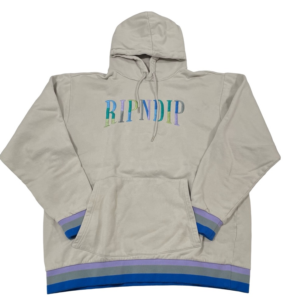 RIPNDIP Embroidered Hoodie Light-Gray Sweatshirt Size XL (Retail $100)